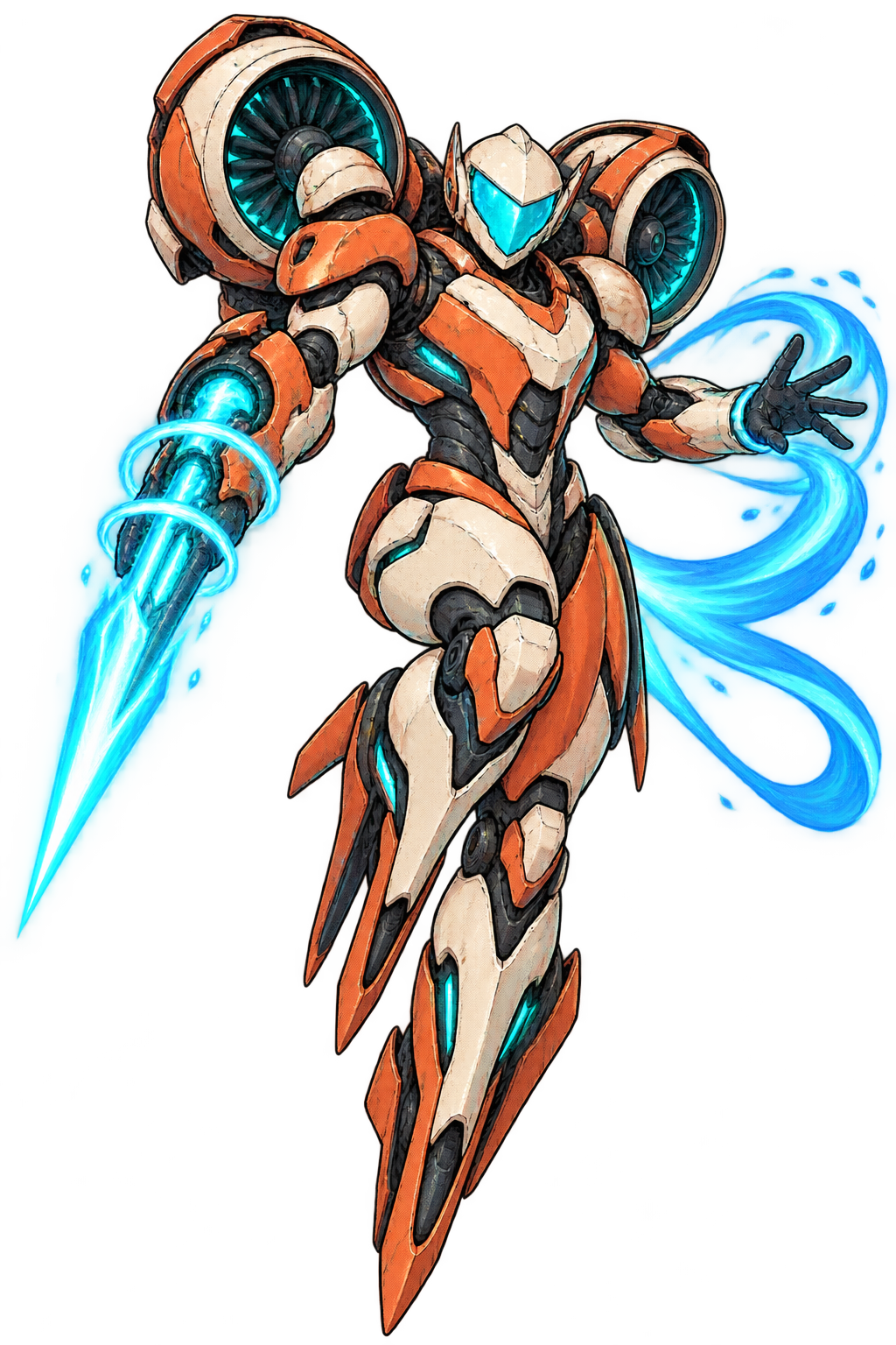Solstice, an original turbine-armored hero with an energy lance